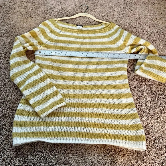 J. Crew yellow white stripe nylon mohair wool blend sweater medium soft boatneck - Picture 9 of 9